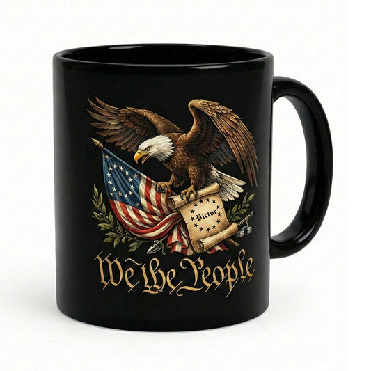 We The People 1776 Patriotic Eagle Black Mug – Personalized American Flag Freedom Mug