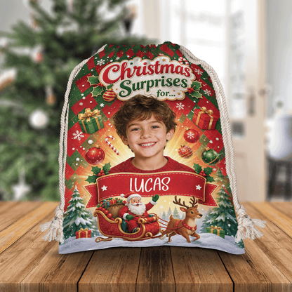 Personalized Christmas Surprises For Christmas Sack, Custom Name Santa Gift Bag