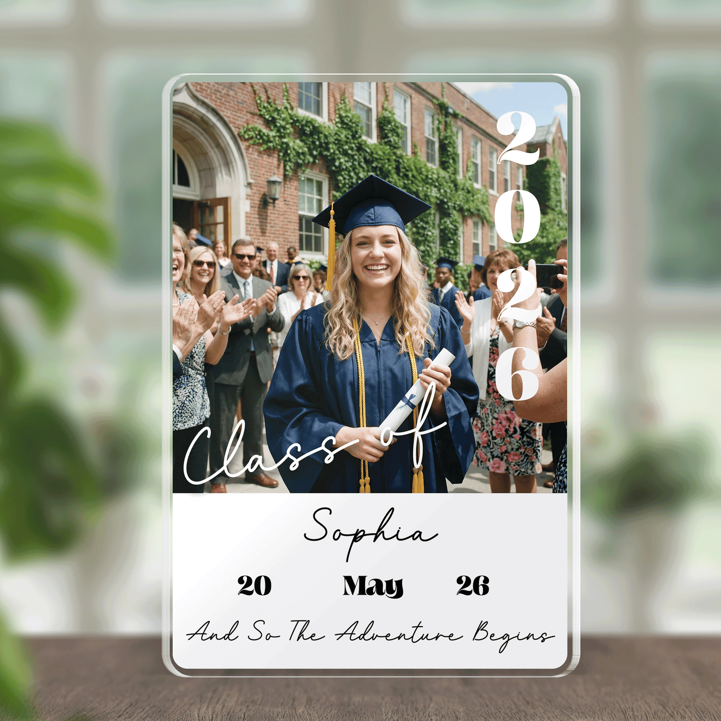 Personalized And So The Adventure Begins Graduation Acrylic Plaque – Name and Photo