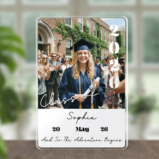 Personalized And So The Adventure Begins Graduation Acrylic Plaque – Name and Photo
