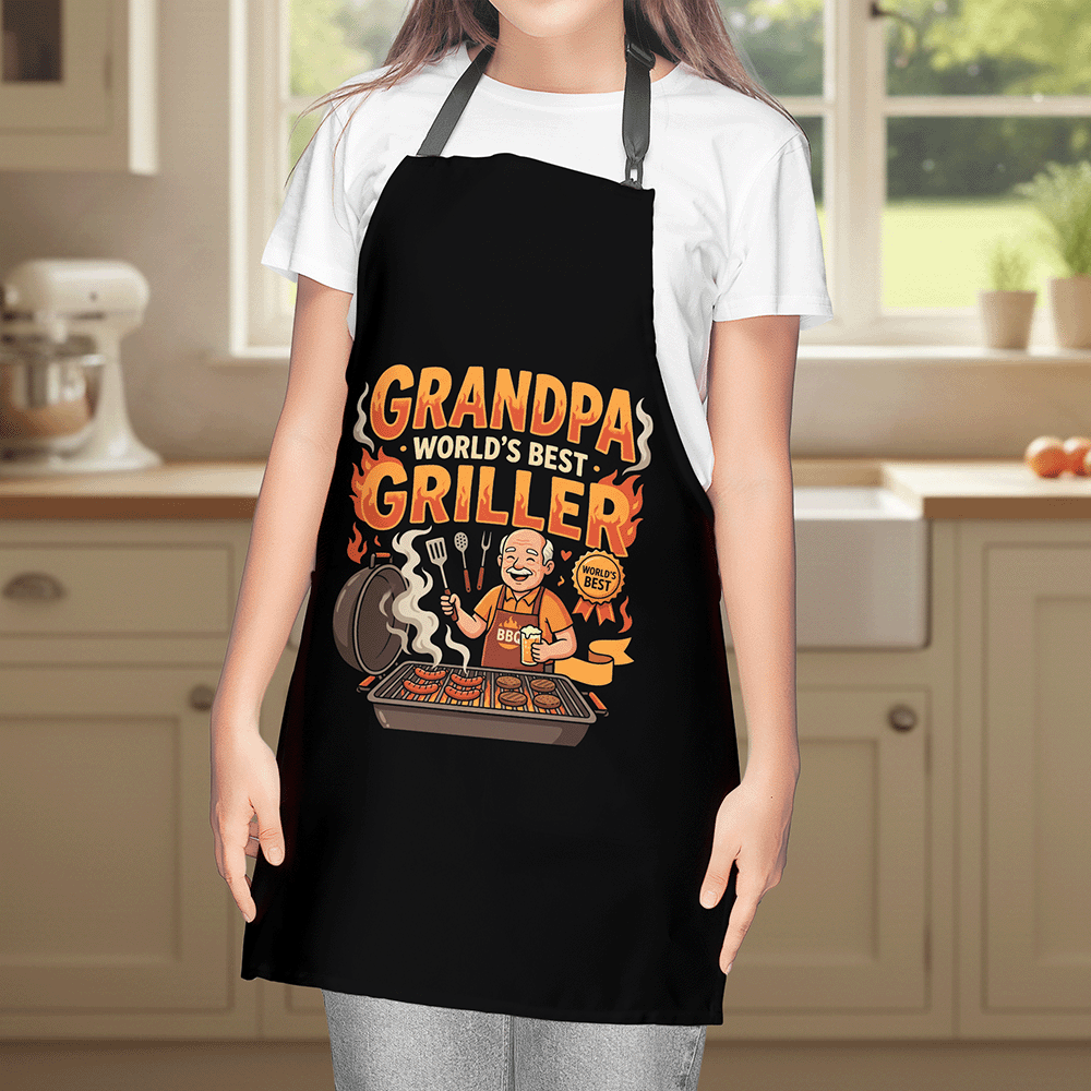 Grandpa World's Best Griller Apron – Funny BBQ Grilling Apron Gift for Grandpa