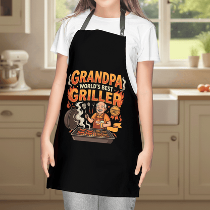 Grandpa World's Best Griller Apron – Funny BBQ Grilling Apron Gift for Grandpa