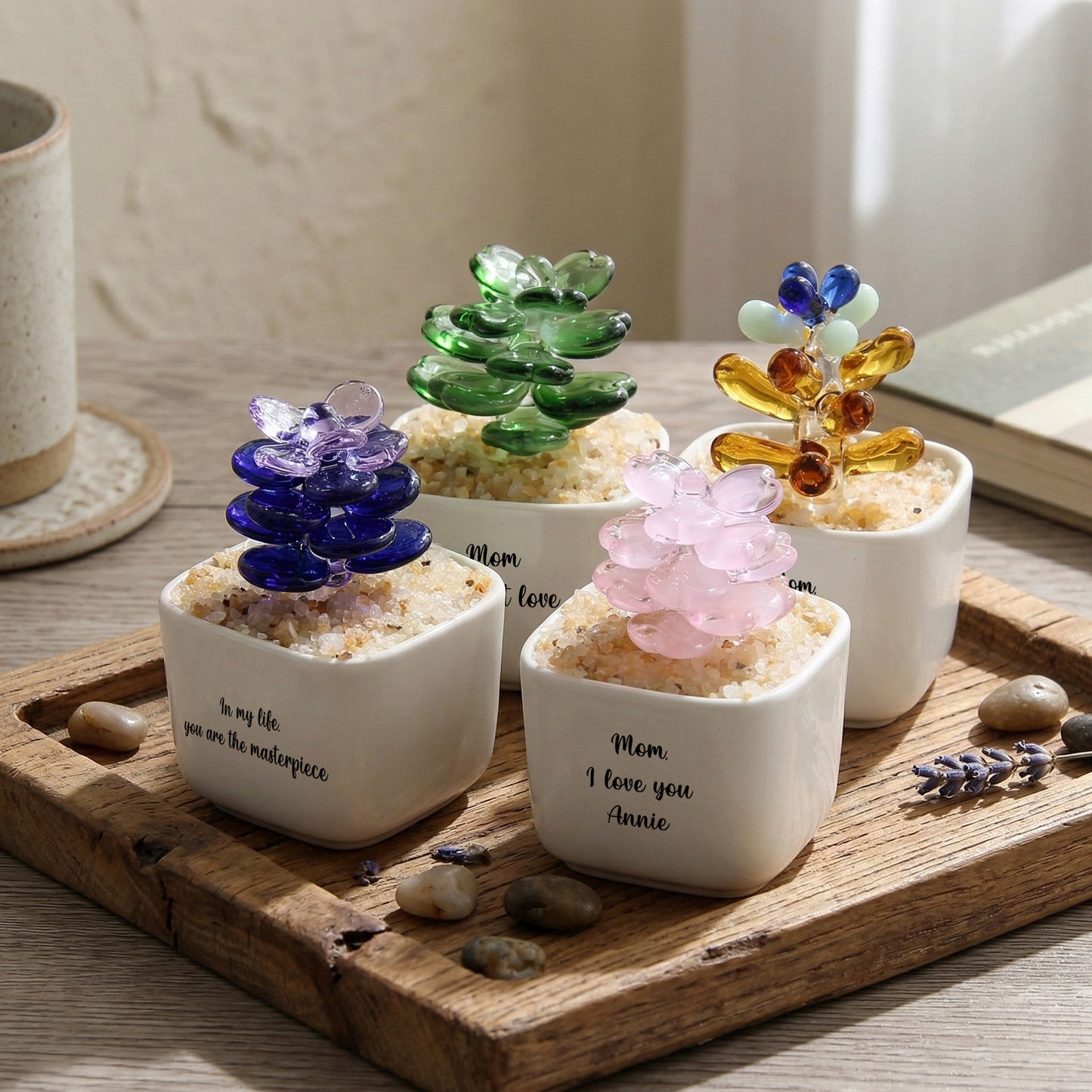 Personalized Succulent Glass Pot – Ocean Floral Planter Gift