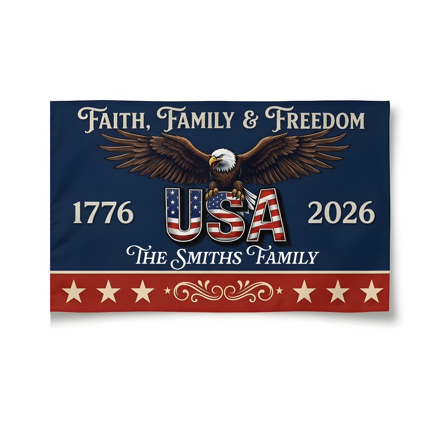 Custom Family Name Faith, Family & Freedom America 250 Years Patriotic Banner House Flag