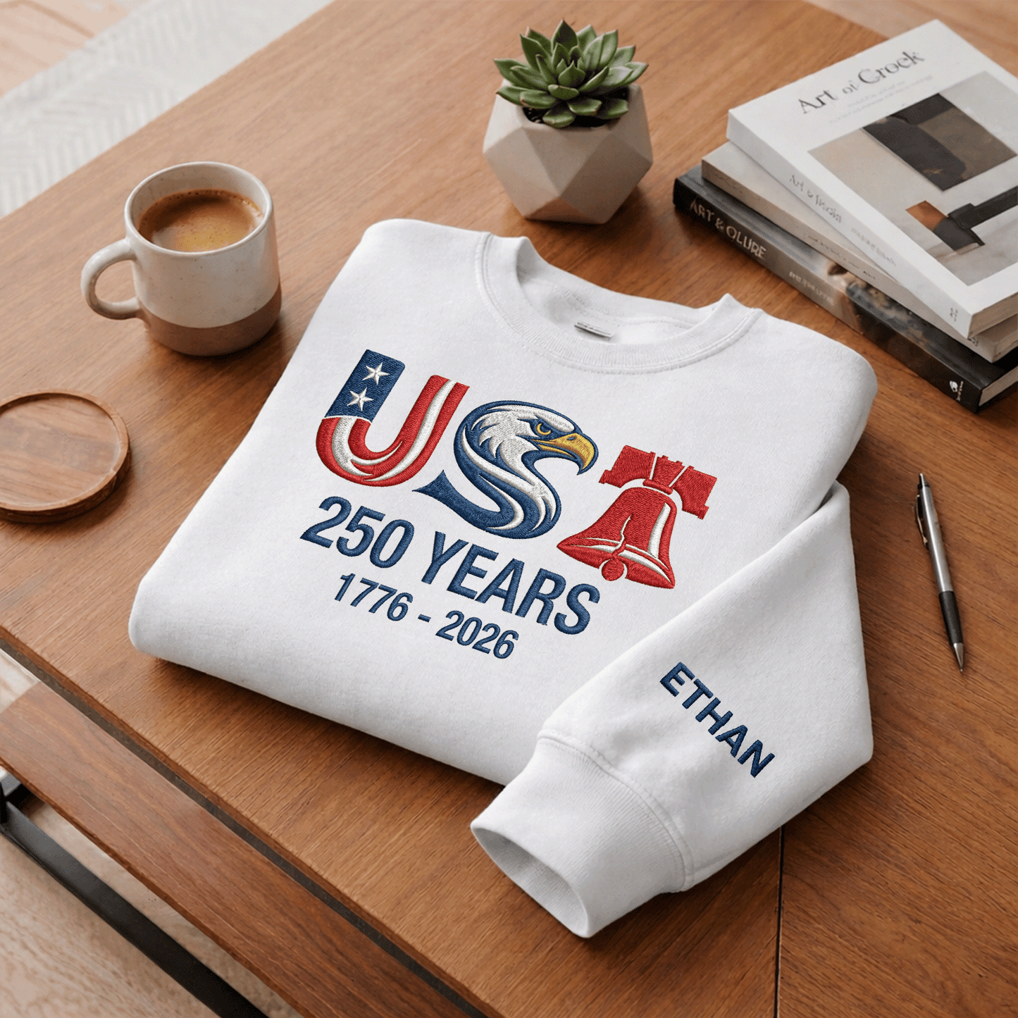 USA 250 Years 1776–2026 Embroidered Sweatshirt - Patriotic Independence Day Crewneck