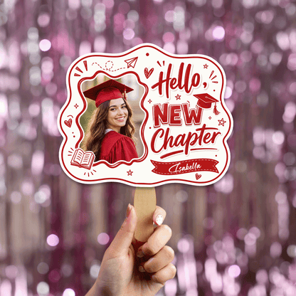 Personalized Hello New Chapter Custom Shape Photo Hand Fan, Graduation Fan with Photo & Name