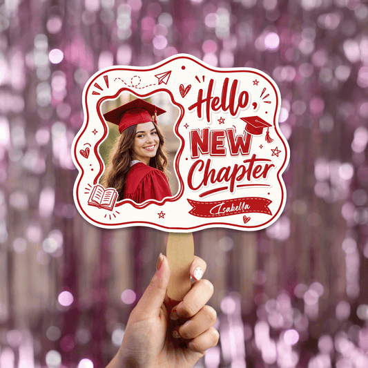 Personalized Hello New Chapter Custom Shape Photo Hand Fan, Graduation Fan with Photo & Name