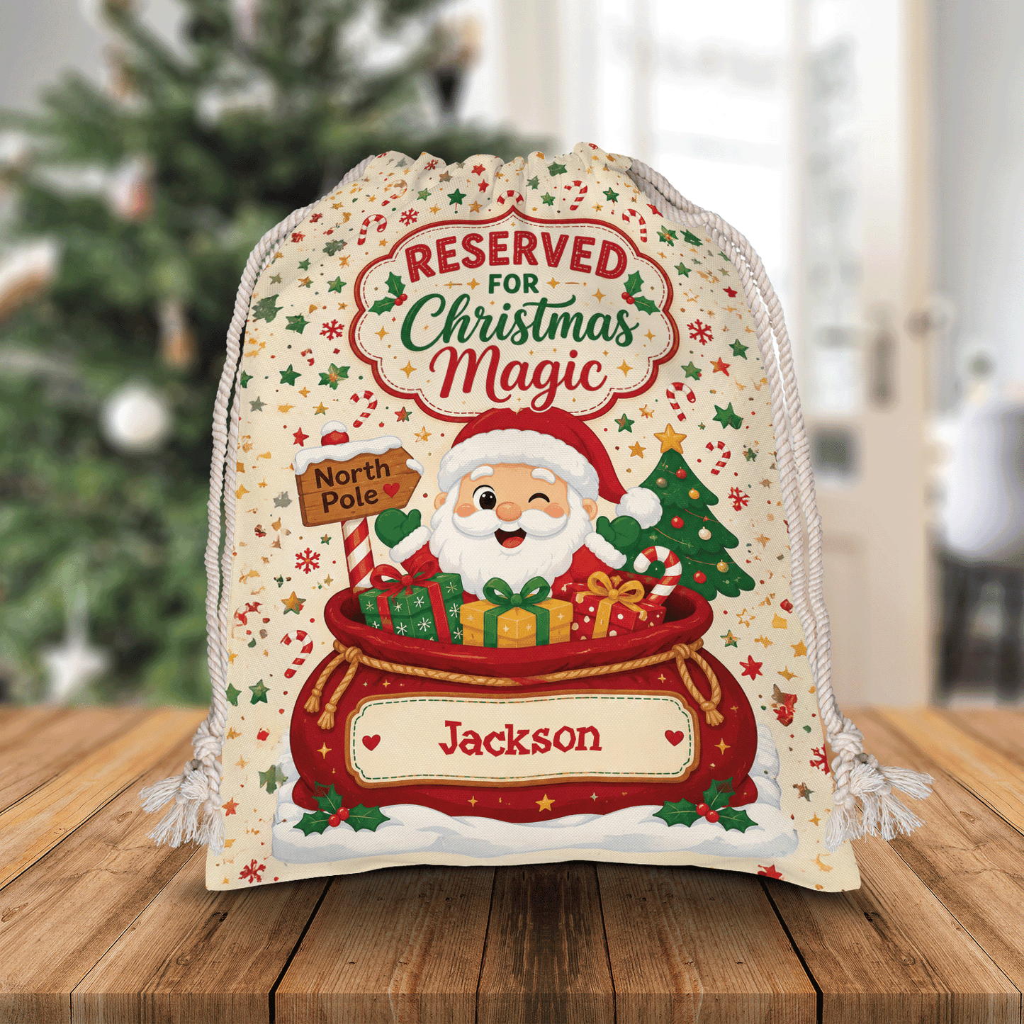 Personalized Reserved for Christmas Magic Christmas Sack, Custom Name Santa Gift Bag