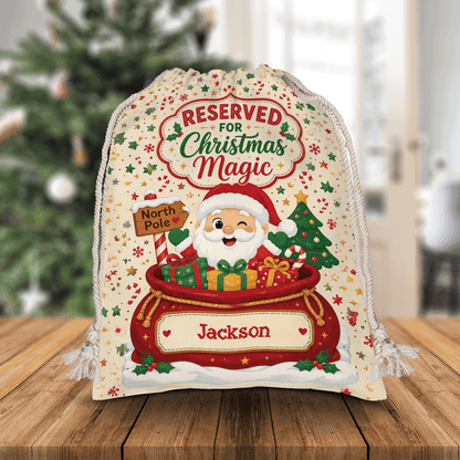 Personalized Reserved for Christmas Magic Christmas Sack, Custom Name Santa Gift Bag