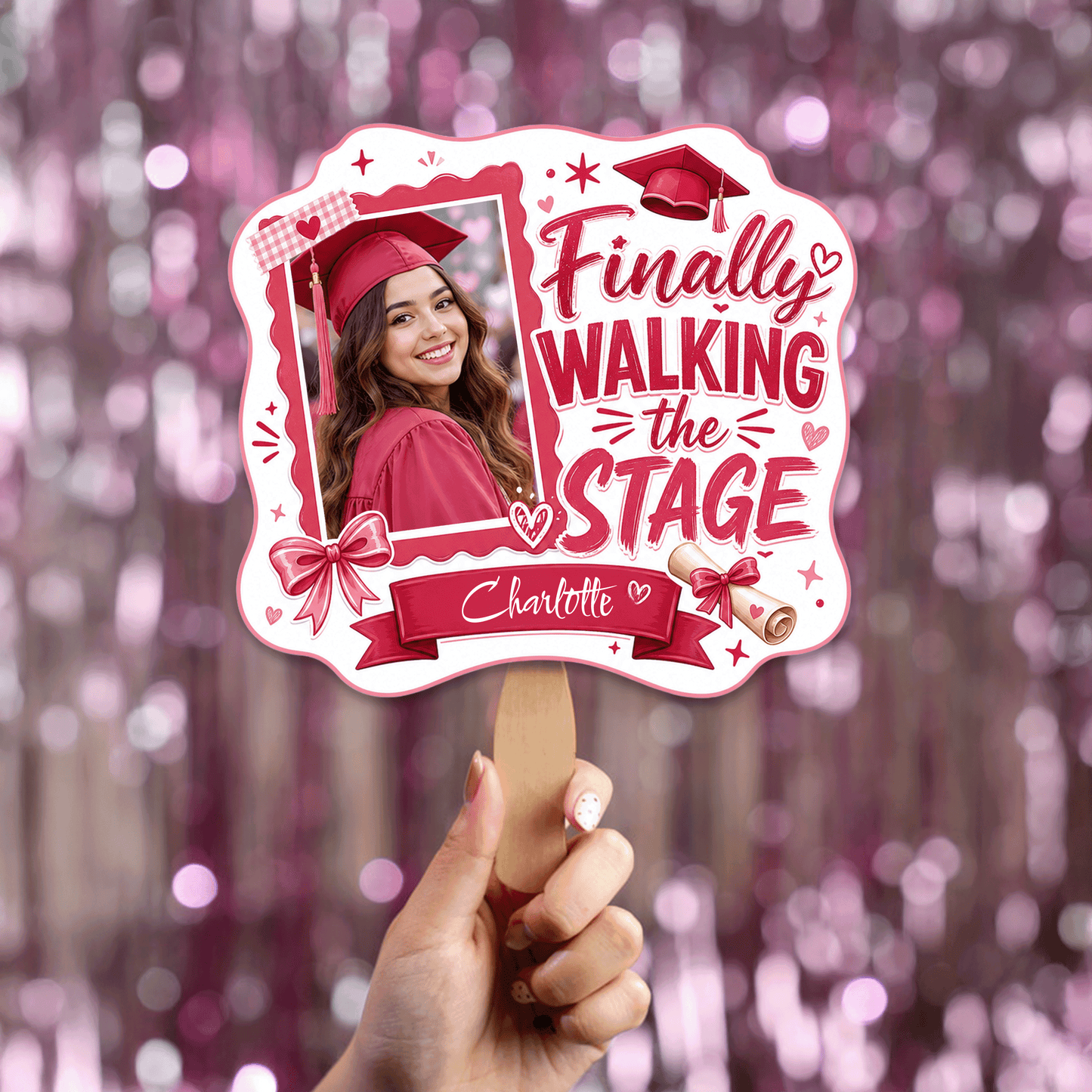 Personalized Finally Walking the Stage Custom Shape Photo Hand Fan, Graduation Fan with Photo & Name