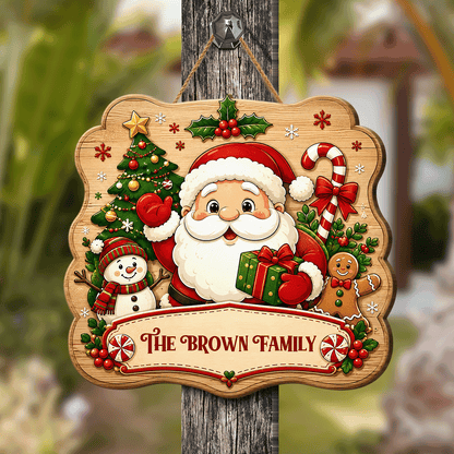 Personalized Santa Snowman Gingerbread Custom Shape Wood Sign, Cute Santa Claus Christmas Tree Candy Cane Wooden Hanging Decor, Holiday Door & Wall Decor Family Gift