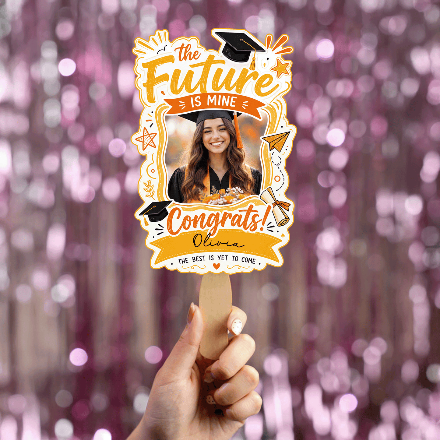 The Future Is Mine Custom Shape Hand Fan with Custom Name Graduation Party Fan