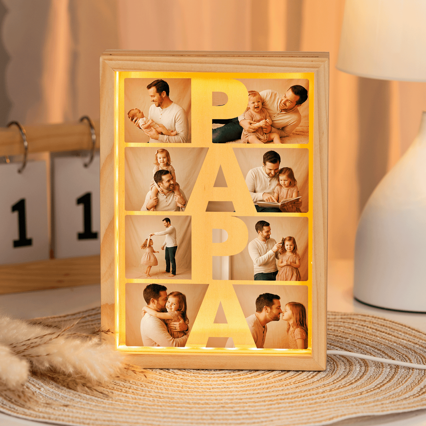 Personalized Papa Photo Frame Light Box – Custom Photo LED Picture Frame Gift for Papa