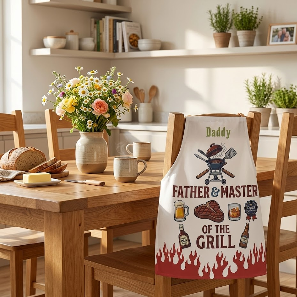 Father and Master of the Grill Apron – Funny BBQ Cooking Gift for Dad
