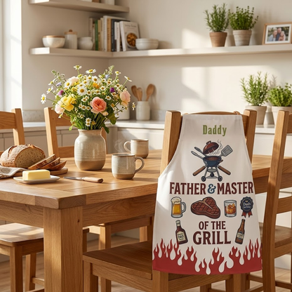 Father and Master of the Grill Apron – Funny BBQ Cooking Gift for Dad