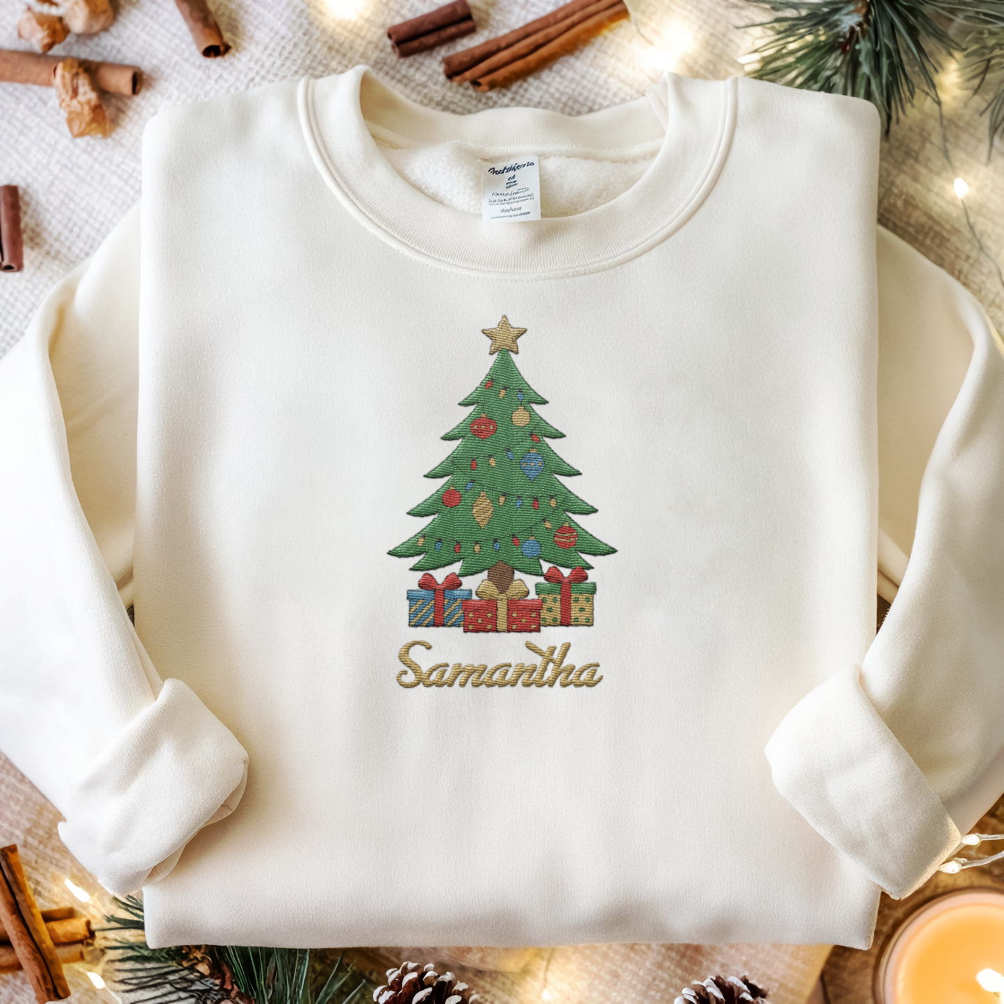 Personalized Embroidered Christmas Tree Sweatshirt with Custom Name