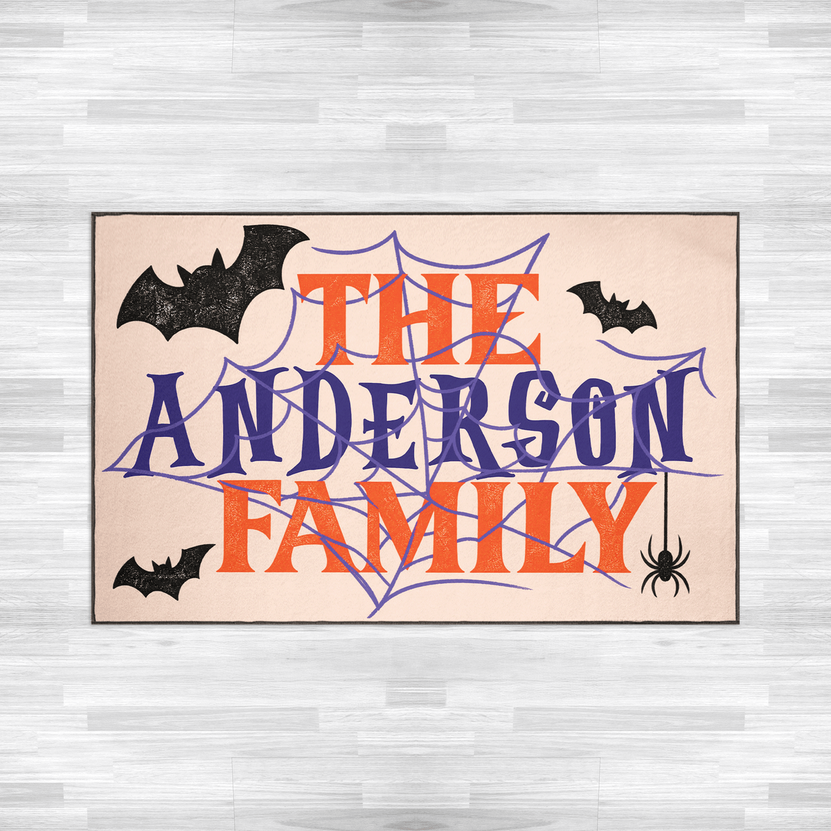 Personalized Halloween Spider Web Bat Rug Custom Family Name Home Decor Floor Mat