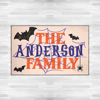 Personalized Halloween Spider Web Bat Rug Custom Family Name Home Decor Floor Mat