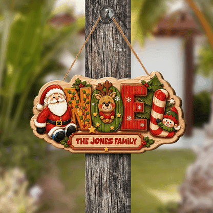 Personalized Festive NOEL Christmas Characters Custom Shape Wood Sign, Custom Family Name Santa Reindeer Elf Candy Cane Hanging Wooden Plaque, Holiday Door & Wall Decor Family Gift