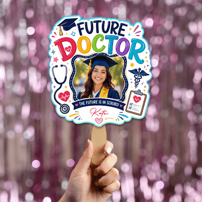 Personalized Future Doctor Custom Shape Photo Hand Fan, Graduation Fan with Photo & Name