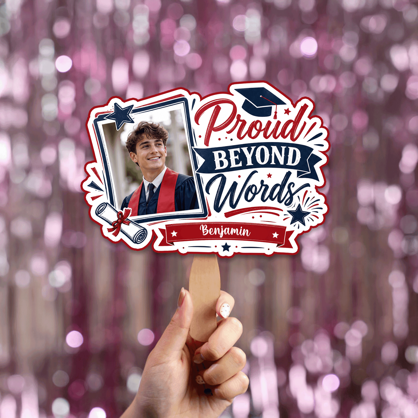 Personalized Proud Beyond Words Custom Shape Photo Hand Fan, Graduation Fan with Photo & Name