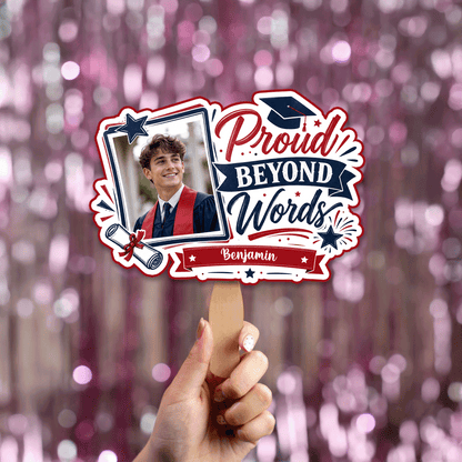 Personalized Proud Beyond Words Custom Shape Photo Hand Fan, Graduation Fan with Photo & Name