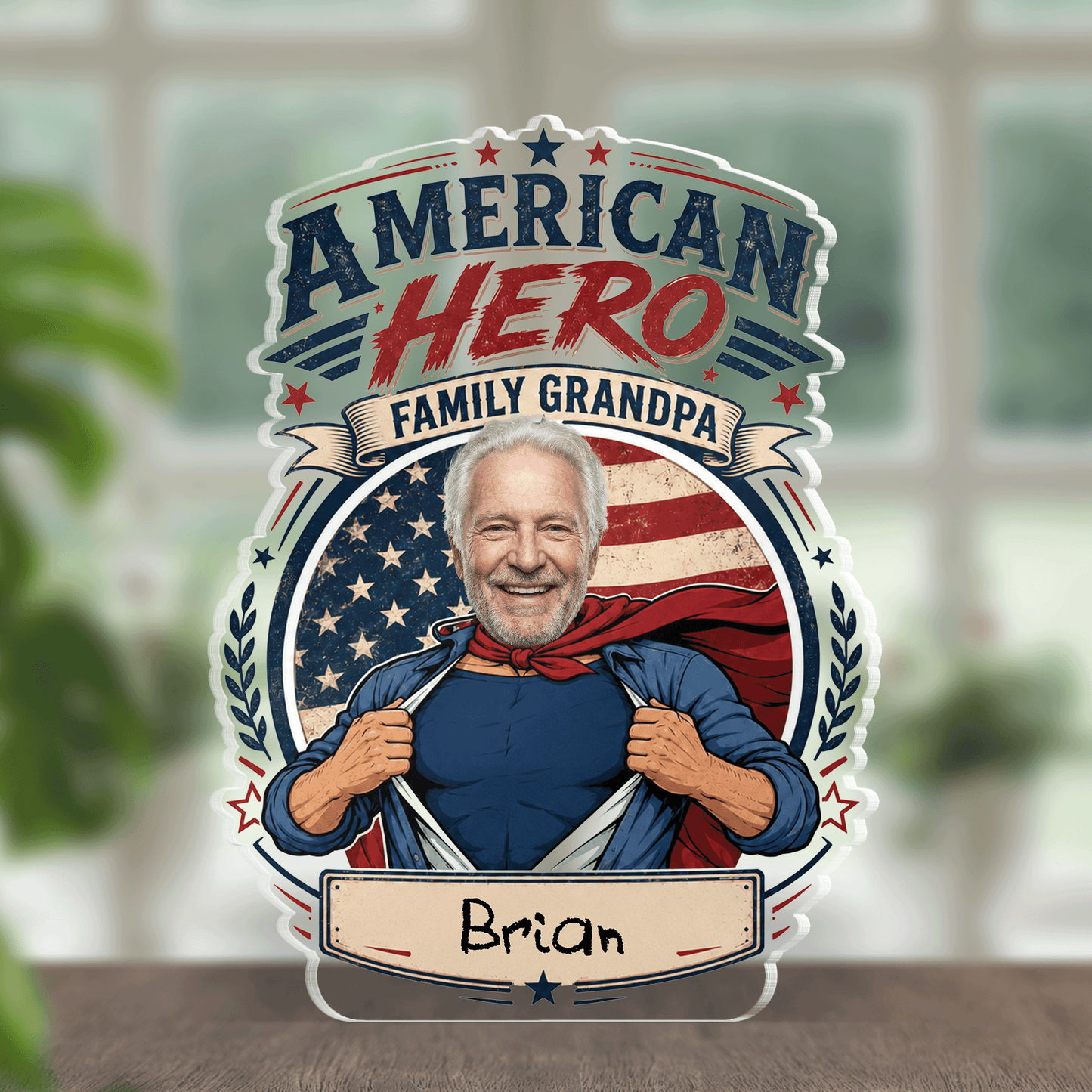 American Hero Grandpa Acrylic Plaque – Personalized Photo Gift for Grandpa