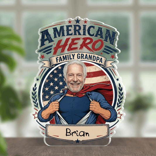 American Hero Grandpa Acrylic Plaque – Personalized Photo Gift for Grandpa