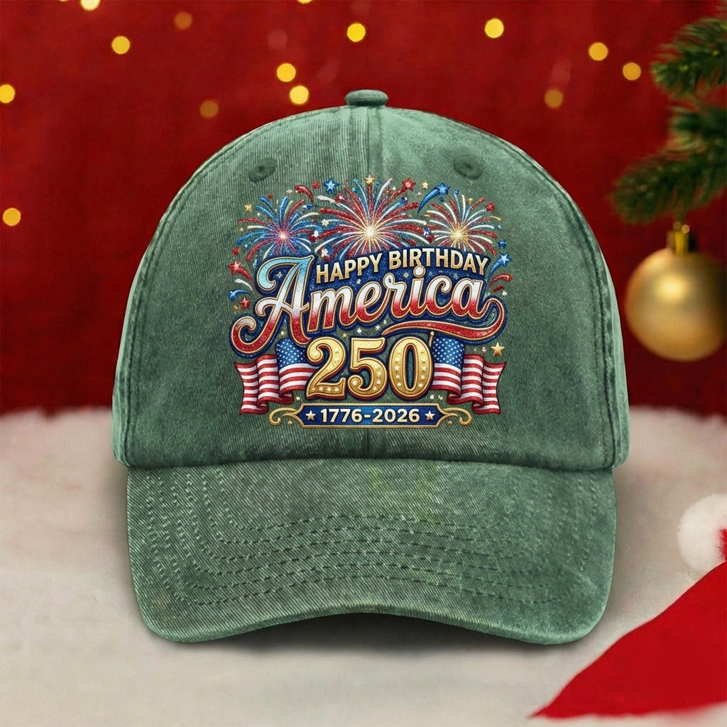 America 250 Semiquincentennial Fireworks Celebration Washed Denim Baseball Cap