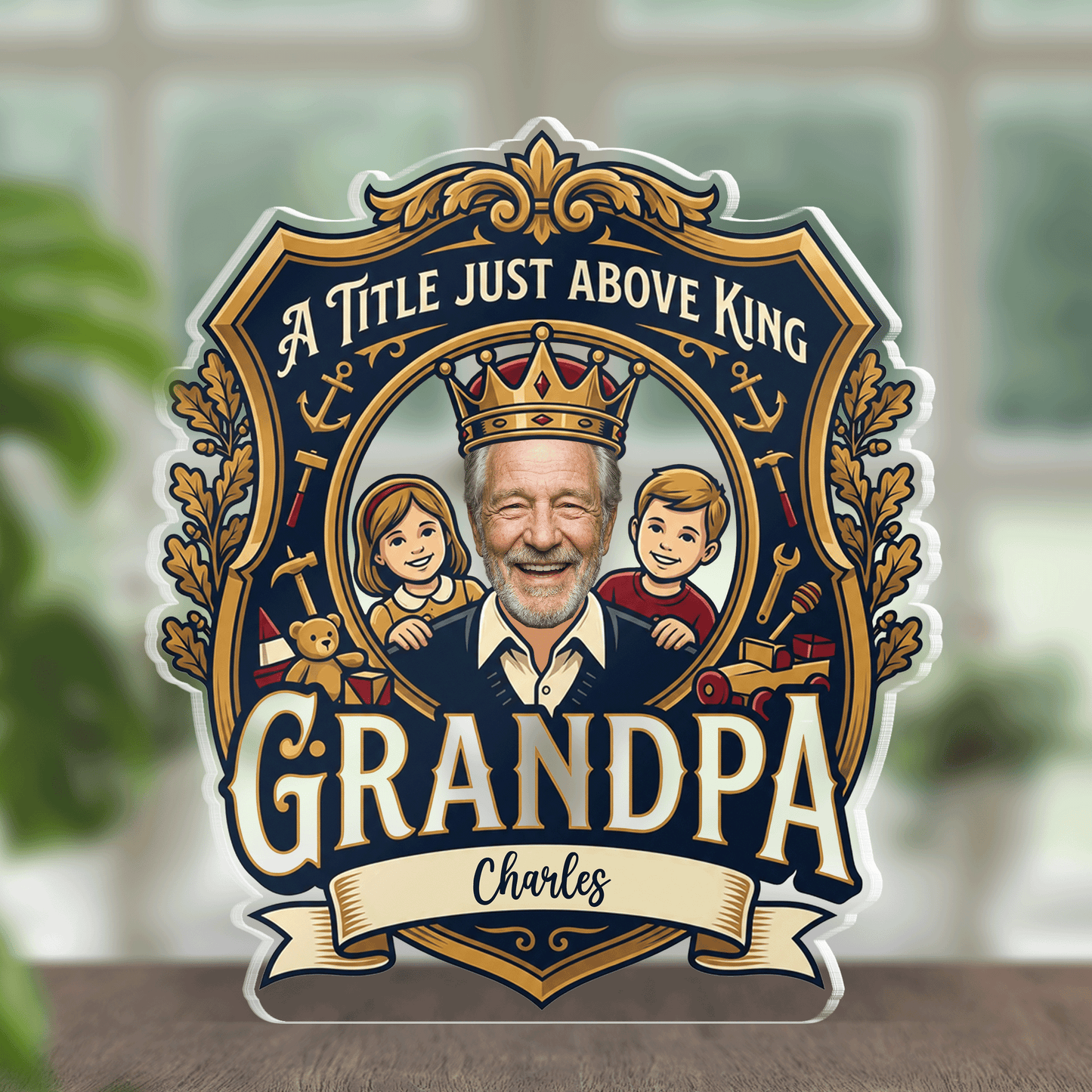 A Title Above King Grandpa Acrylic Plaque – Personalized Photo Gift for Grandpa