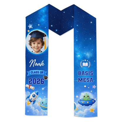 Personalized Blue Rocket Kid Graduation Stole – Custom Name
