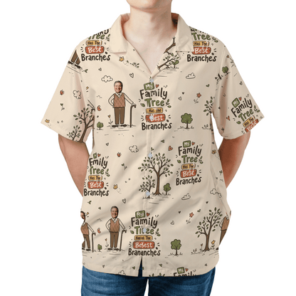 My Family Tree Has The Best Branches Custom Photo Hawaiian Shirt – Personalized Father's Day Gift for Grandpa | Tropical Family Vacation Shirt