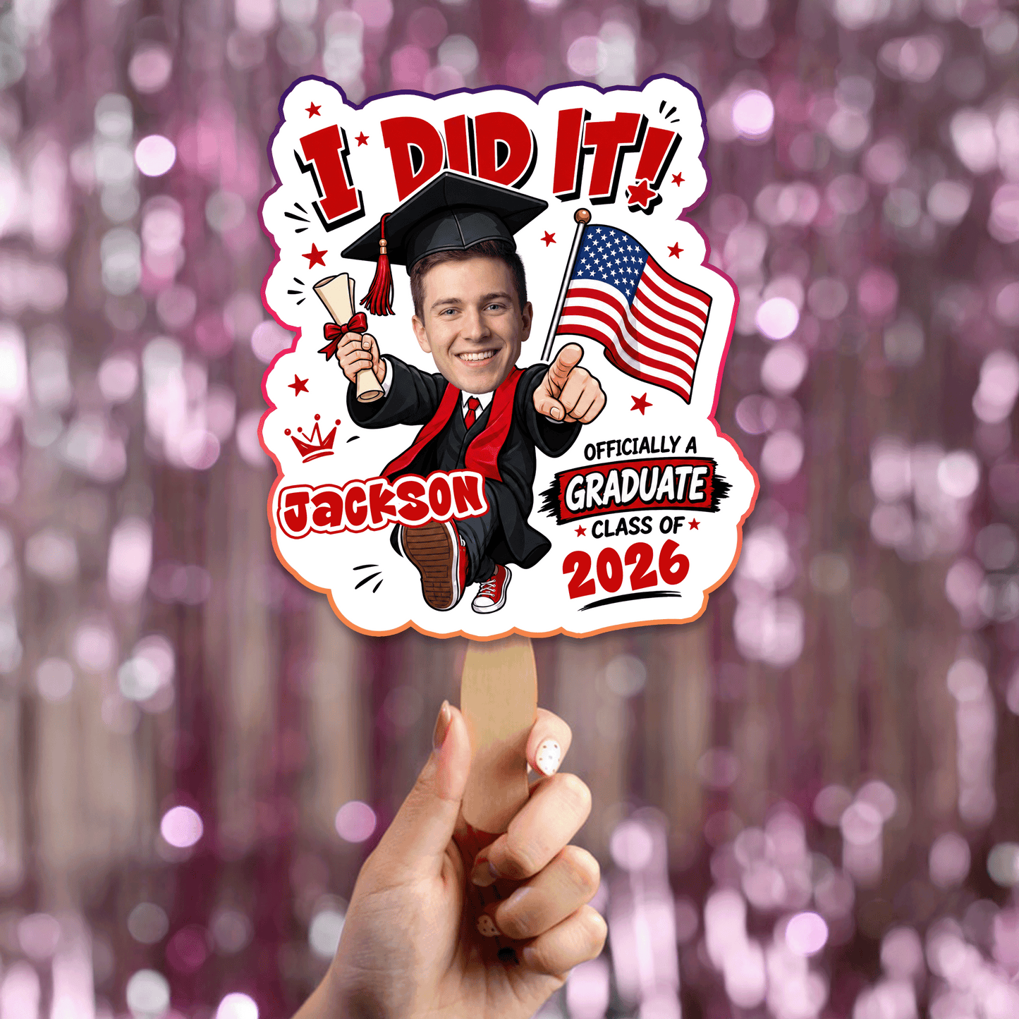 I Did It Officially a Graduate Custom Shape Photo Hand Fan with Photo, Name Graduation Party Fan