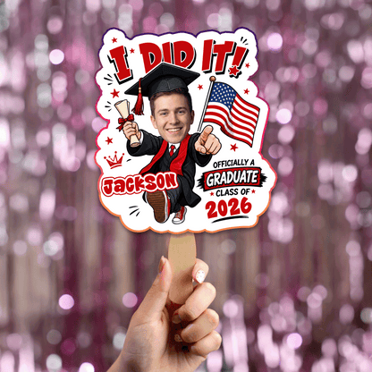 I Did It Officially a Graduate Custom Shape Photo Hand Fan with Photo, Name Graduation Party Fan