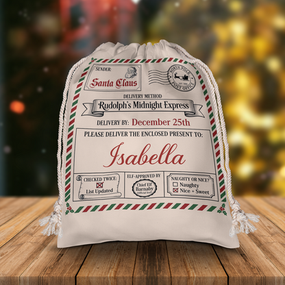 Personalized Christmas Letter Christmas Sack, Custom Name Santa Gift Bag