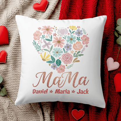 Our Love Blooms for You – Sentimental Mother’s Day Gift for Mom – Personalized Floral Heart Pillowcase