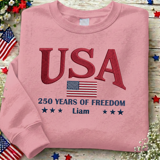USA 250th Anniversary Embroidered Sweatshirt - Celebrate Freedom Patriotic Gift