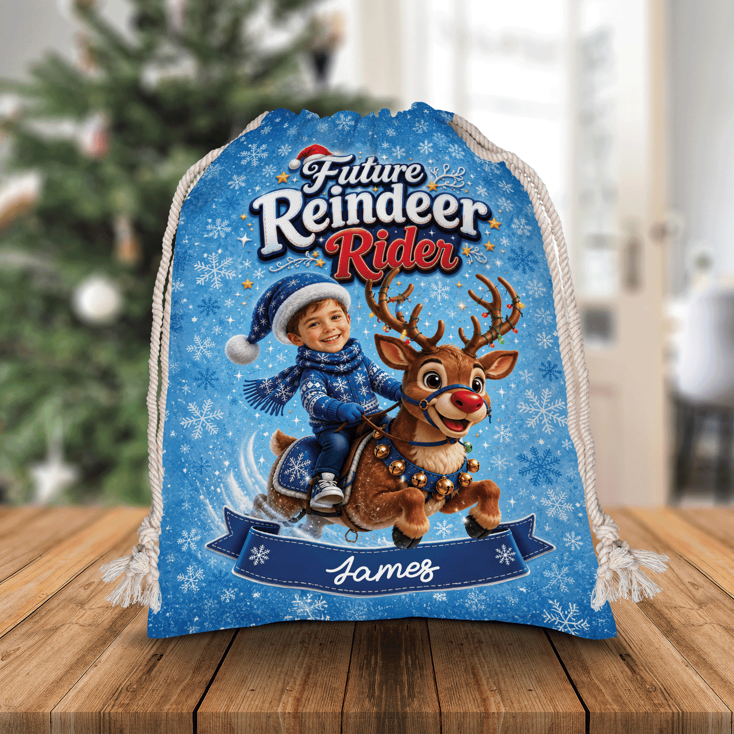 Personalized Future Reindeer Rider Christmas Sack, Custom Name Santa Gift Bag
