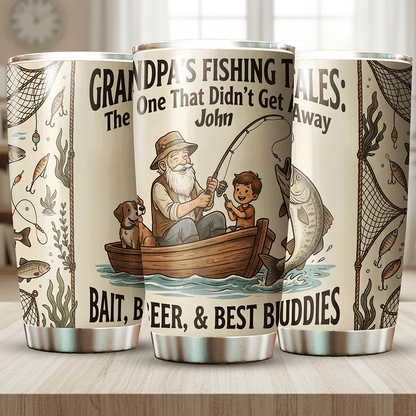 Personalized Grandpa Fishing Tales 20oz Tumbler – Custom Name Stainless Steel Travel Mug