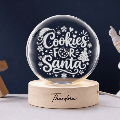 Custom Cookies For Santa Christmas Tree 3D Laser Engraved Crystal Ball with LED Wooden Standee, Personalized Name Holiday Night Light Keepsake