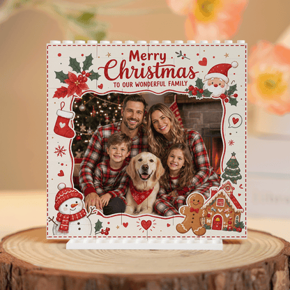 Personalized Photo Christmas Building Block in Off-White & Red, Custom Family Picture Vintage Santa Gingerbread Brick Puzzle Keepsake Decor, Festive Holiday Desk Gift