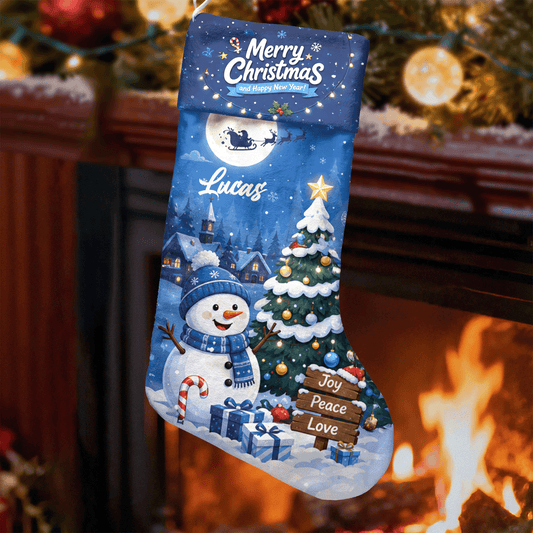 Personalized Snowman & Christmas Tree Christmas Stocking with Custom Name