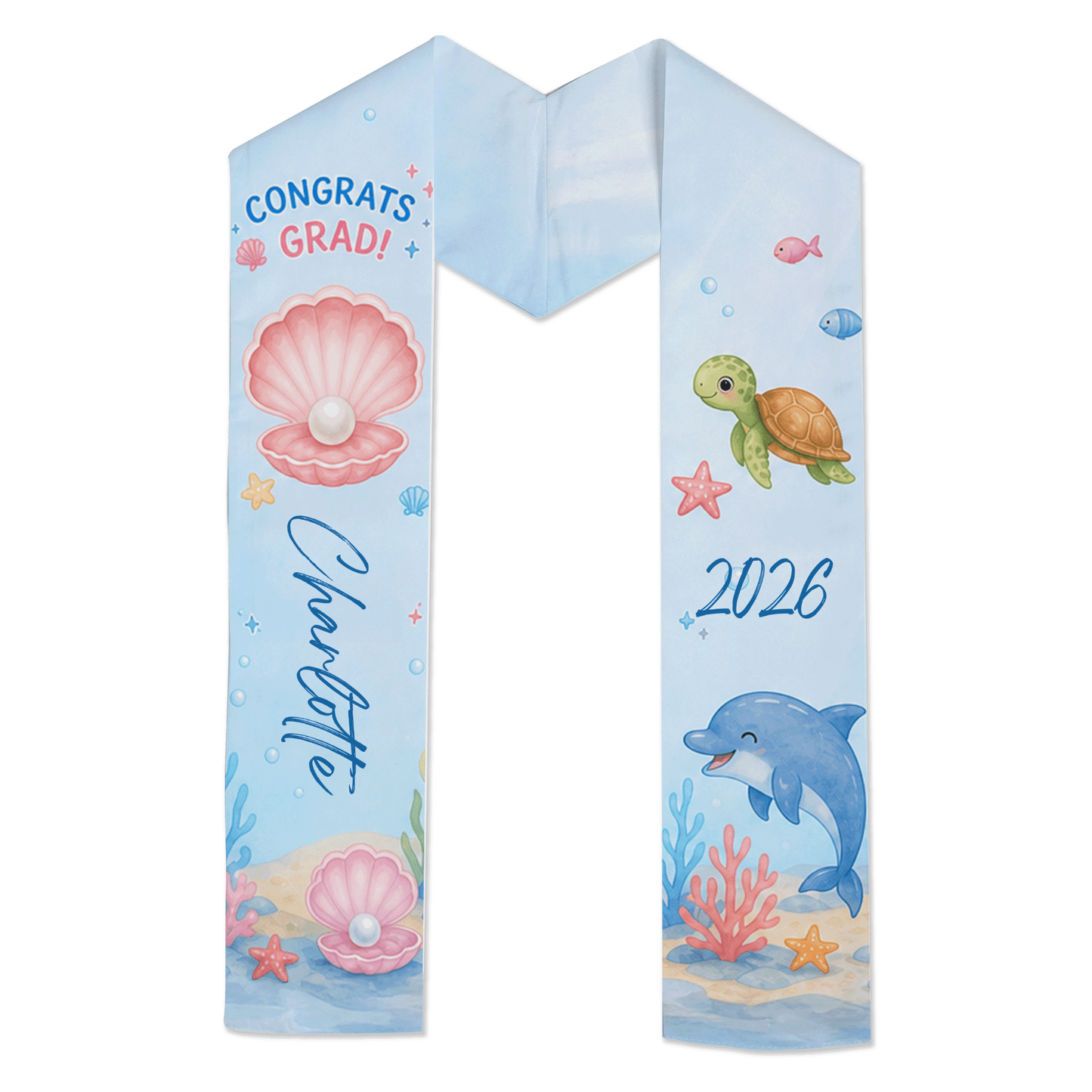Personalized Ocean Turtle and Pearl Kid Graduation Stole – Custom Name