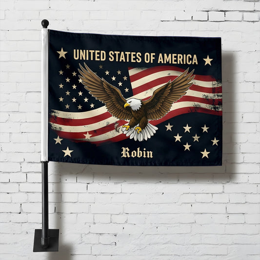 Personalized United States of America Eagle Car Flag – Custom Name Patriotic USA Flag
