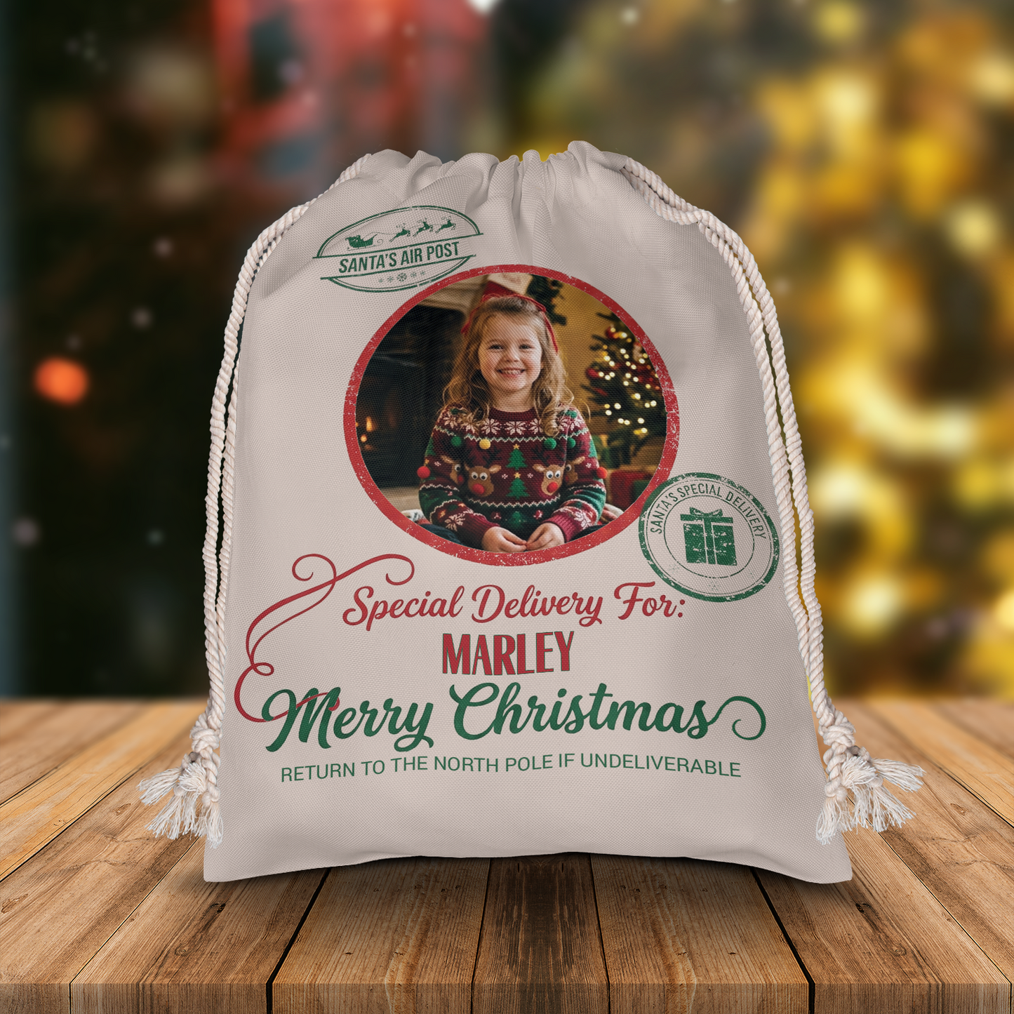 Personalized Santa Air Post Christmas Sack, Custom Photo Santa Gift Bag