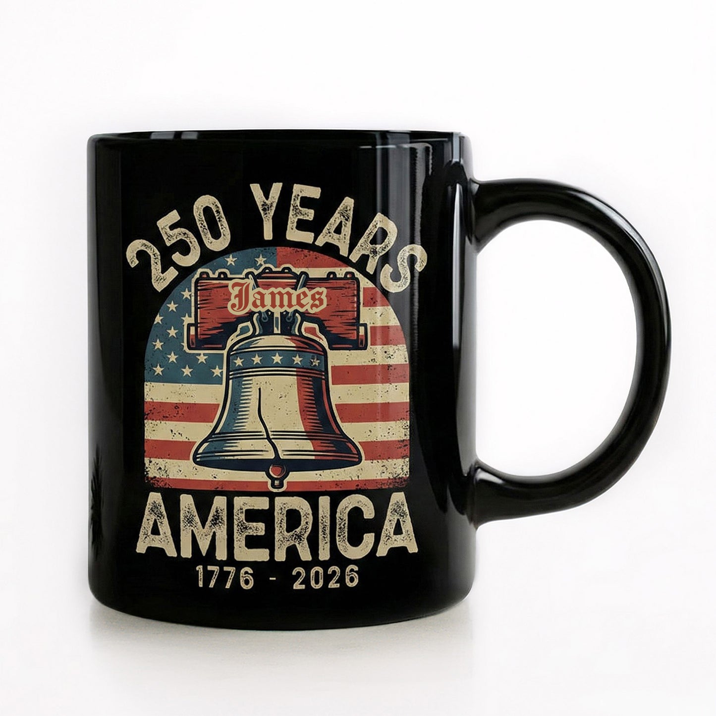 America 250 Liberty Bell Personalized Black Mug – USA 1776-2026 250 Years Patriotic Mug