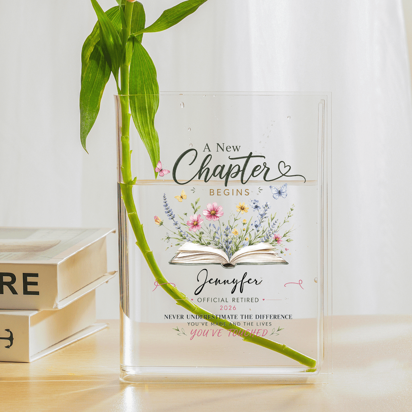 Personalized A Chapter Begins Acrylic Book Vase with Custom Photo Graduation Flower Vase