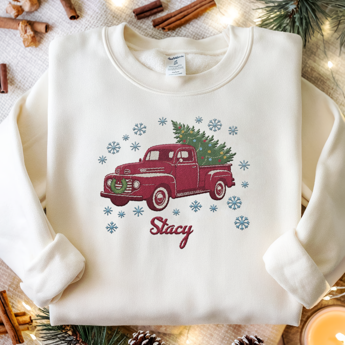 Personalized Embroidered Vintage Christmas Truck Sweatshirt with Custom Name