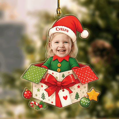 Personalized Kids Gift Box Acrylic Christmas Ornament, Custom Photo Holiday Gift