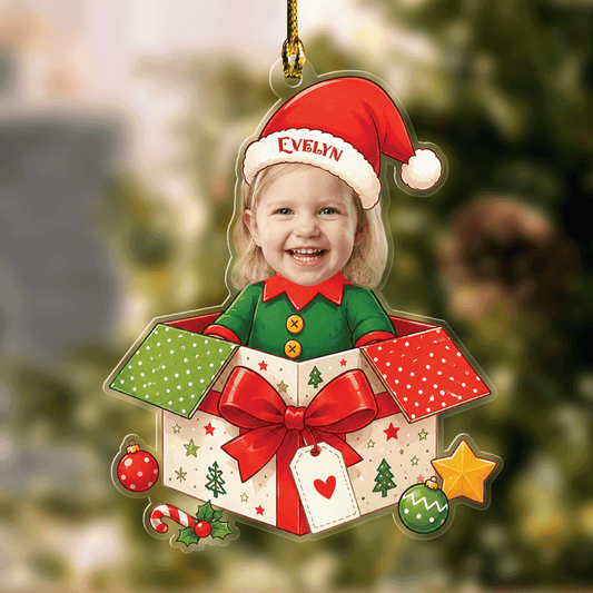 Personalized Kids Gift Box Acrylic Christmas Ornament, Custom Photo Holiday Gift